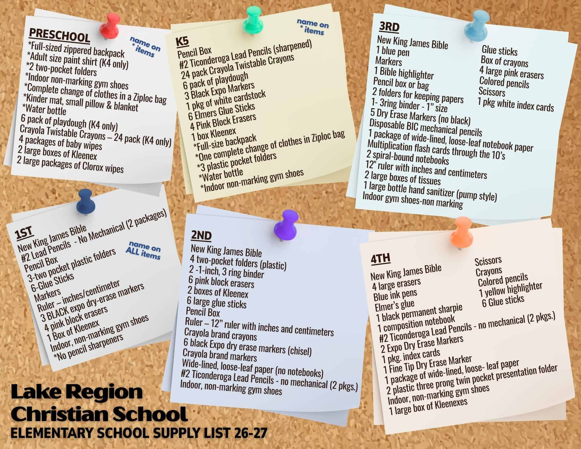 LRCS Elementary School Supply List 26-27