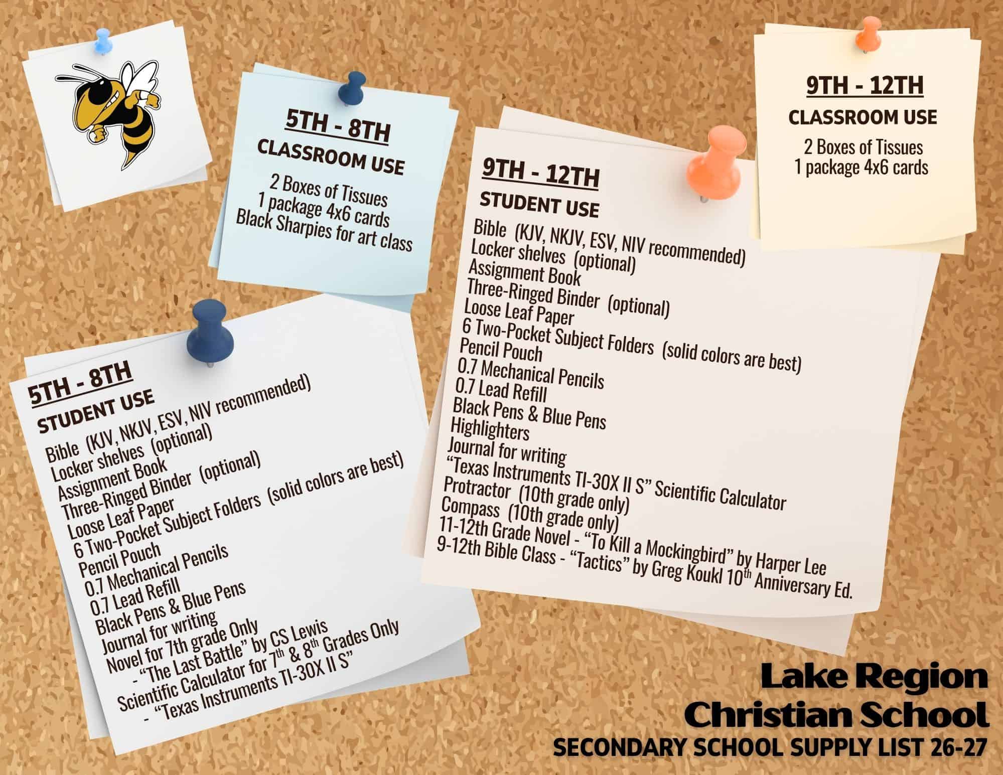 LRCS Secondary School Supply List 26-27
